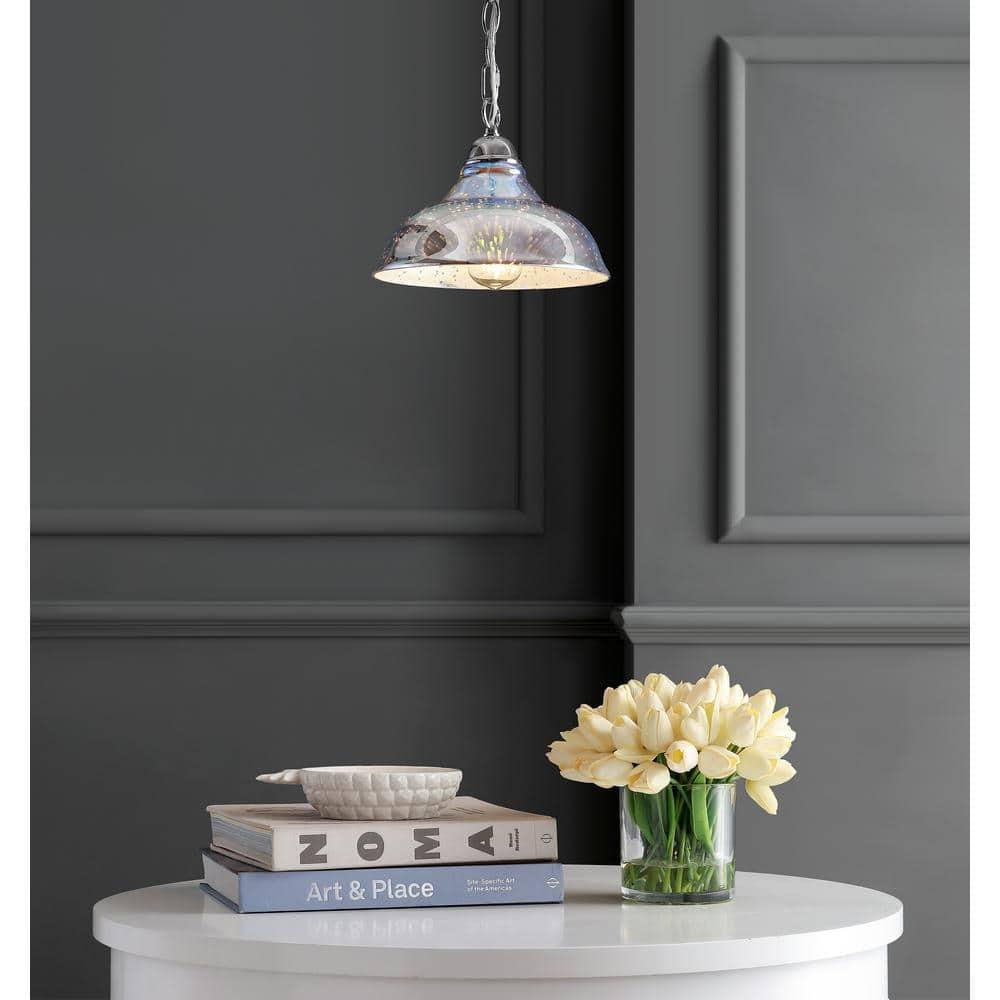 JONATHAN Y Nira 9.75" Adjustable 3D Color Burst Glass/Metal Pendant, Chrome/Multi