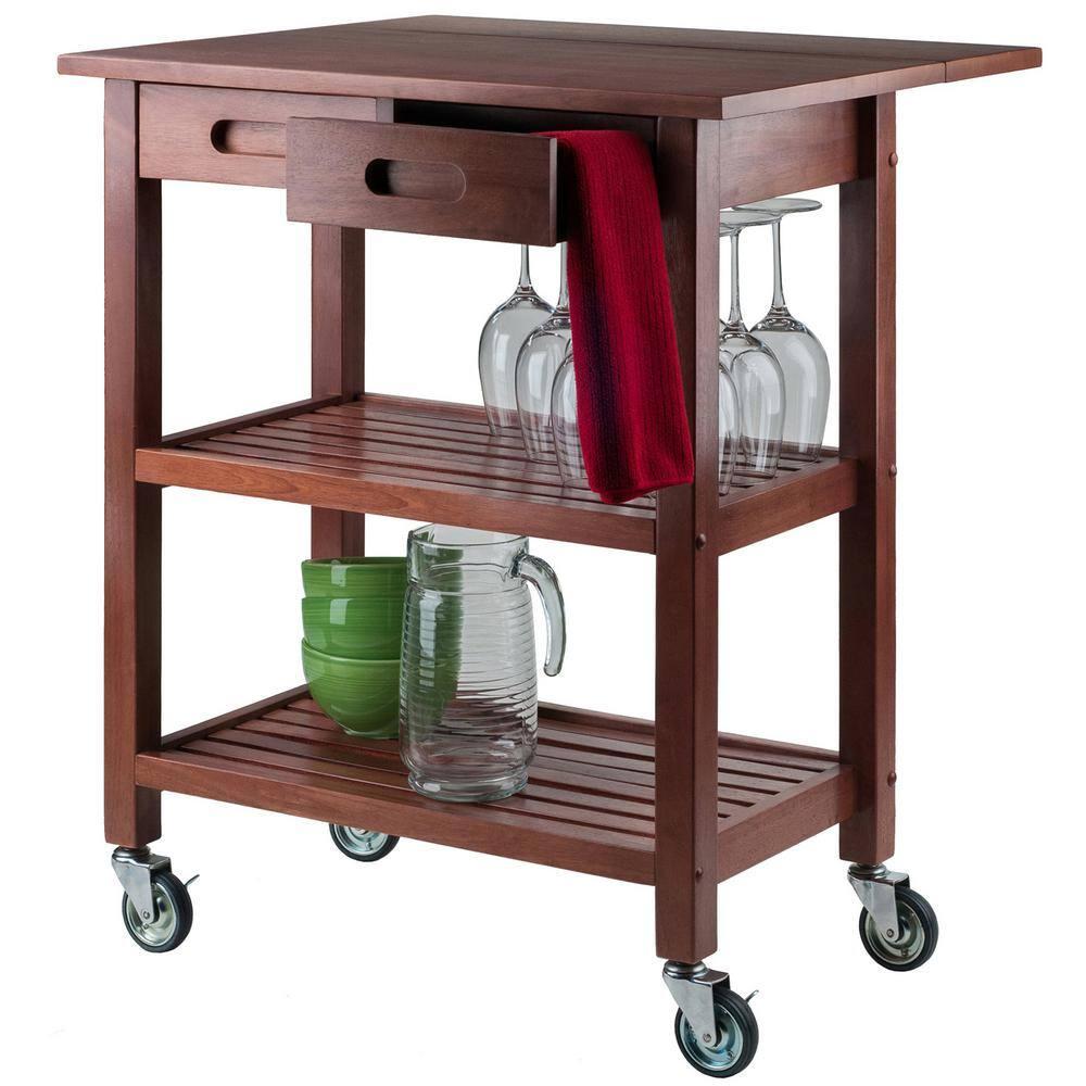 Jonathan Kitchen Cart Walnut - Winsome: Rolling Island with Storage, Wood Composite Surface