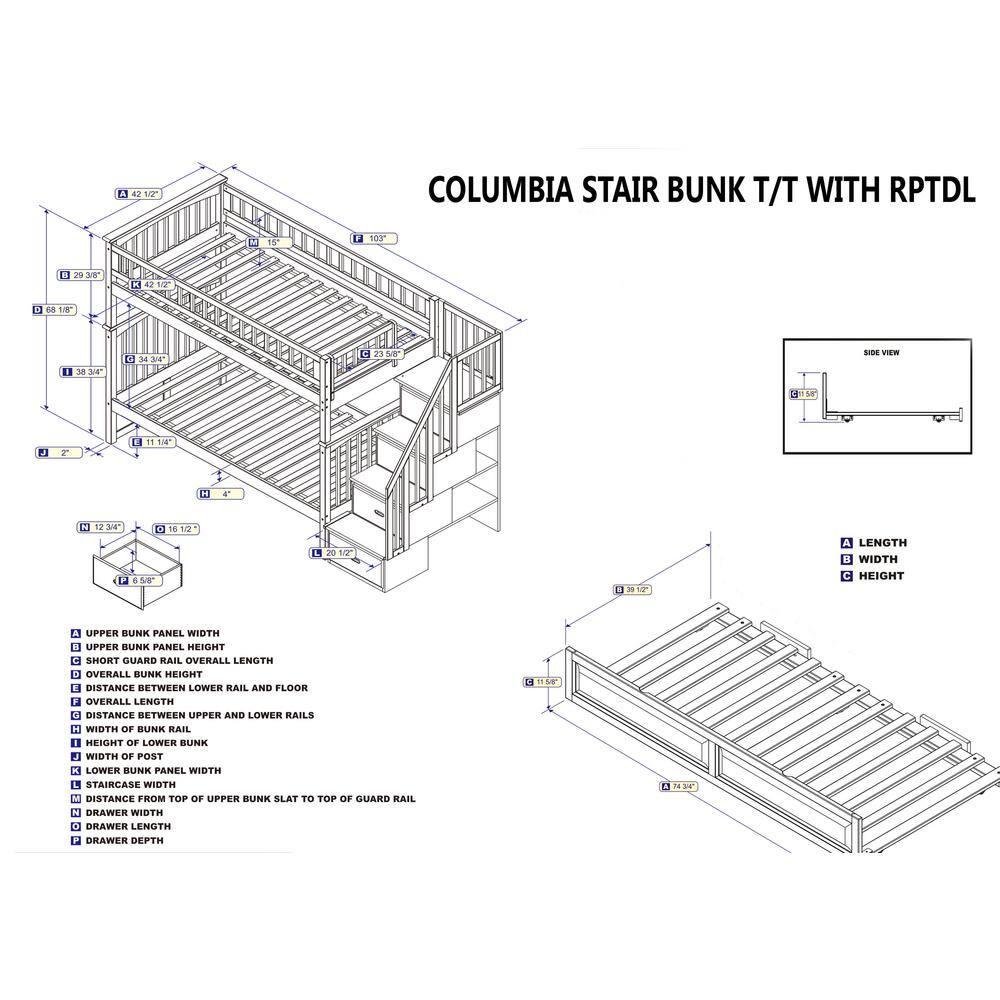 Columbia Staircase Bunk Bed Twin over Twin in Multiple Colors and Configurations