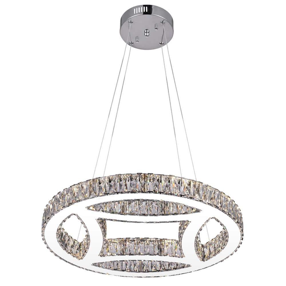Geometric Chrome 20" LED Chandelier with Dazzling Crystals