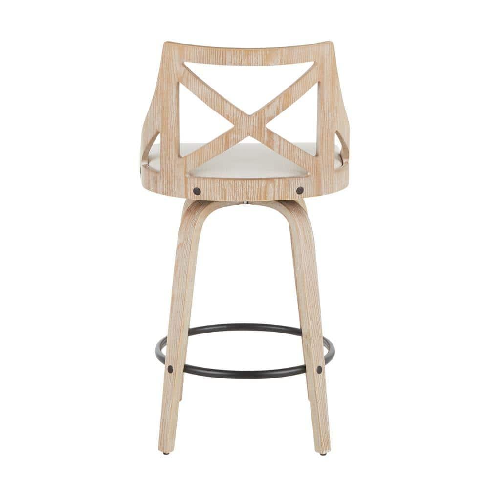 LumiSource White Washed Wood, Black Metal, Cream Fabric Charlotte Counter Stool - Set of 2