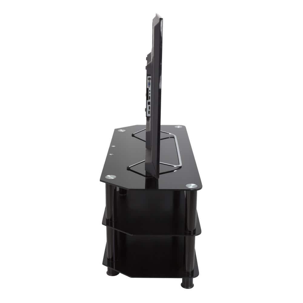 39 in. Black Glass TV Stand Fits TVs Up to 55 in. with Open Storage