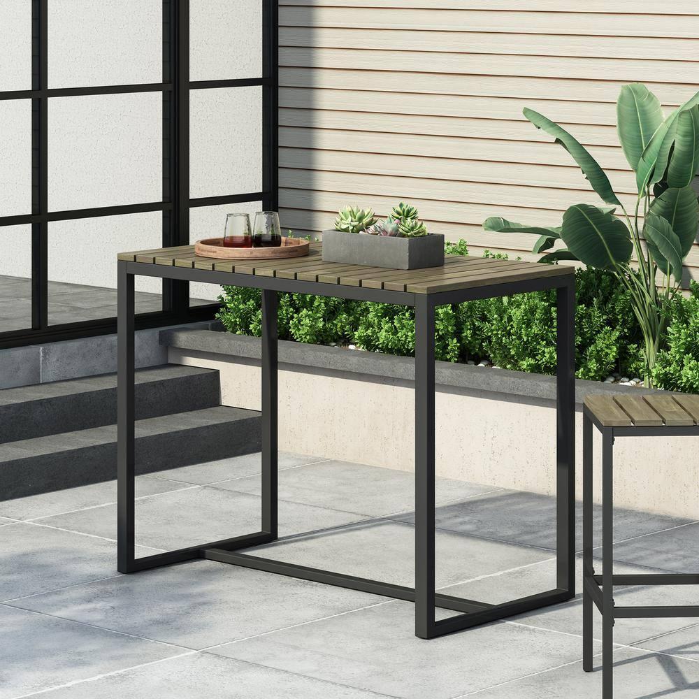 Noble House Elkhart Outdoor Modern Acacia Wood Bar Table Gray and Black