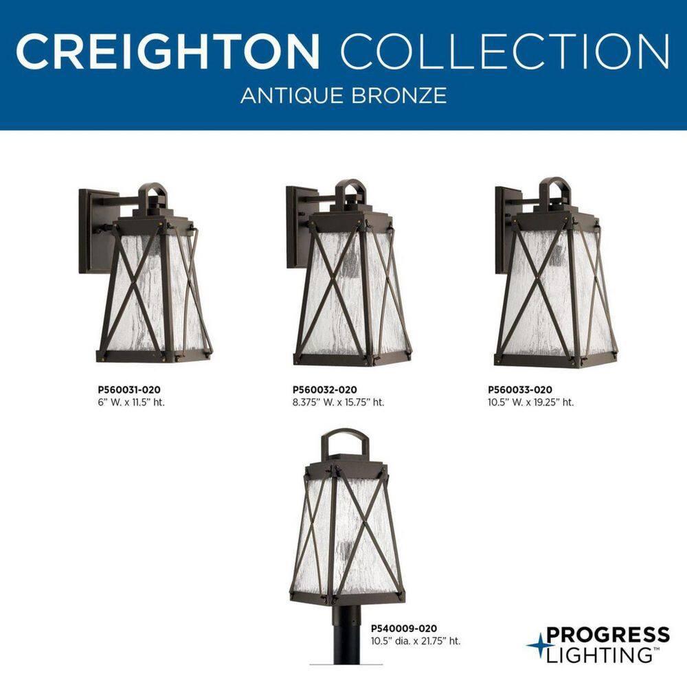 Progress Lighting, Creighton, 1-Light Outdoor Post Lantern, Antique Bronze, Clear Water Glass Shade