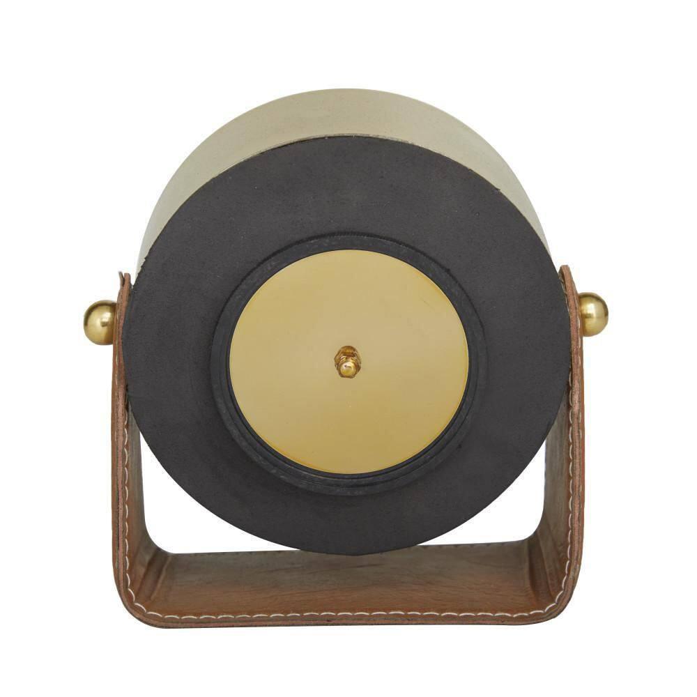 Deco 79 Stainless Steel Metal Clock with Leather Stand, 6" x 3" x 6", Gold