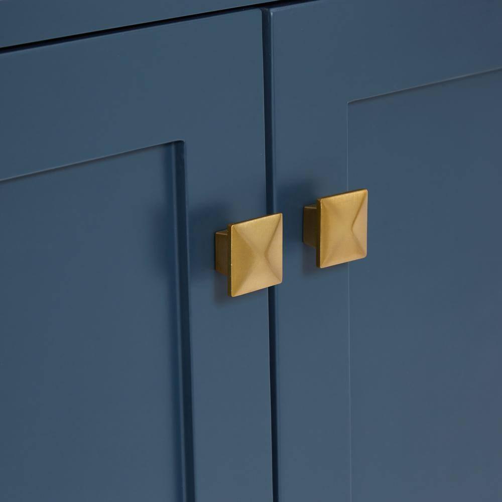 ARIEL Cambridge 43 Inch Midnight Blue Bathroom Vanity with Single Sink, Solid Wood, White Quartz Countertop, 1.5-Inch Edge, Right Rectangular Undermount Sink, 2 Soft Closing Doors, 5 Drawers