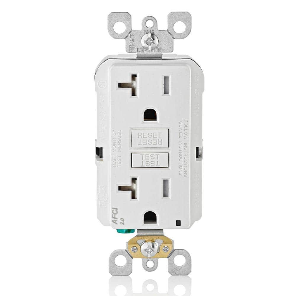Leviton AFCI Outlet, 20 Amp, Self Test, Tamper-Resistant with LED Indicator Light, Protection from Electrical Fires, AFTR2-W, White