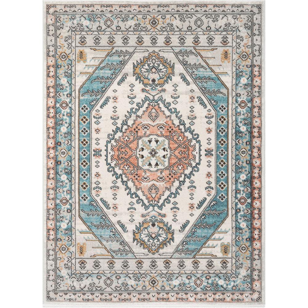 Espinal Oriental Blue/Ivory Area Rug