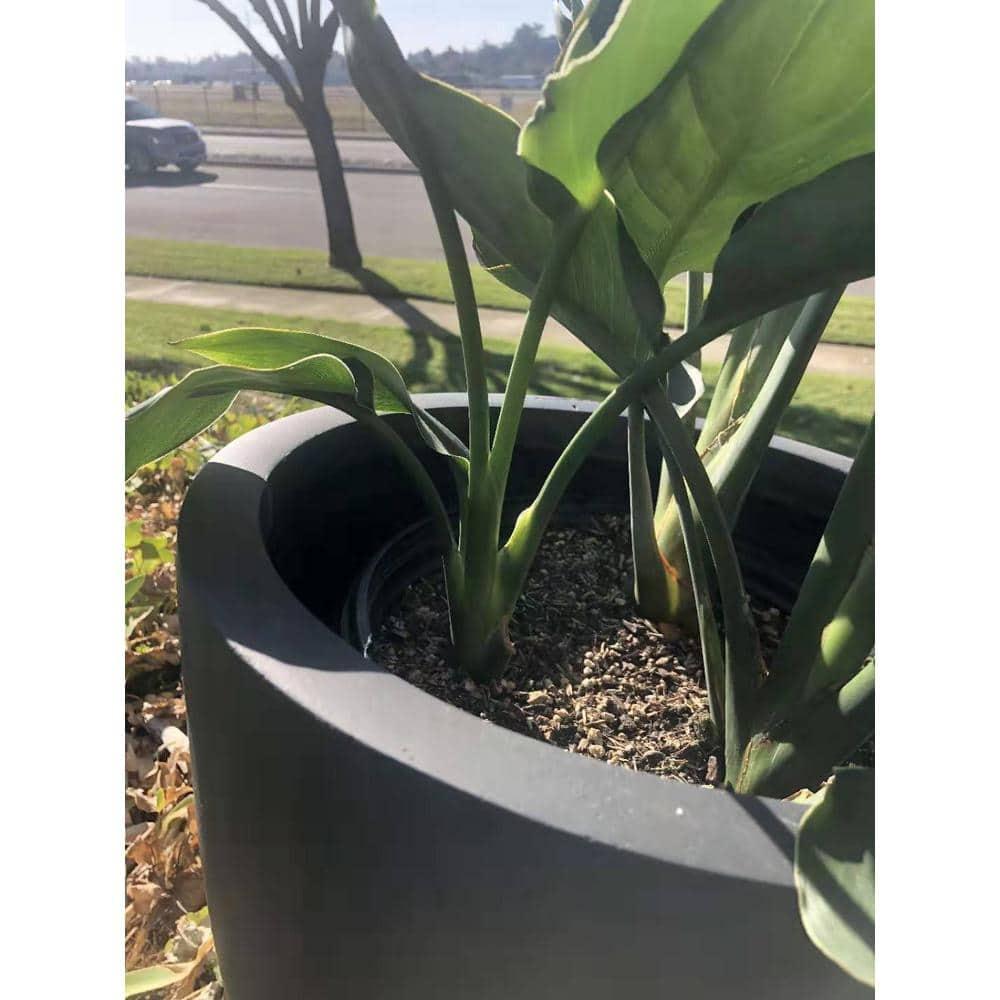 Rosemead Home & Garden, Inc. 17" Wide Kante Modern Concrete/Fiberglass Indoor Outdoor Planter Pot Charcoal Gray: Weather-Resistant