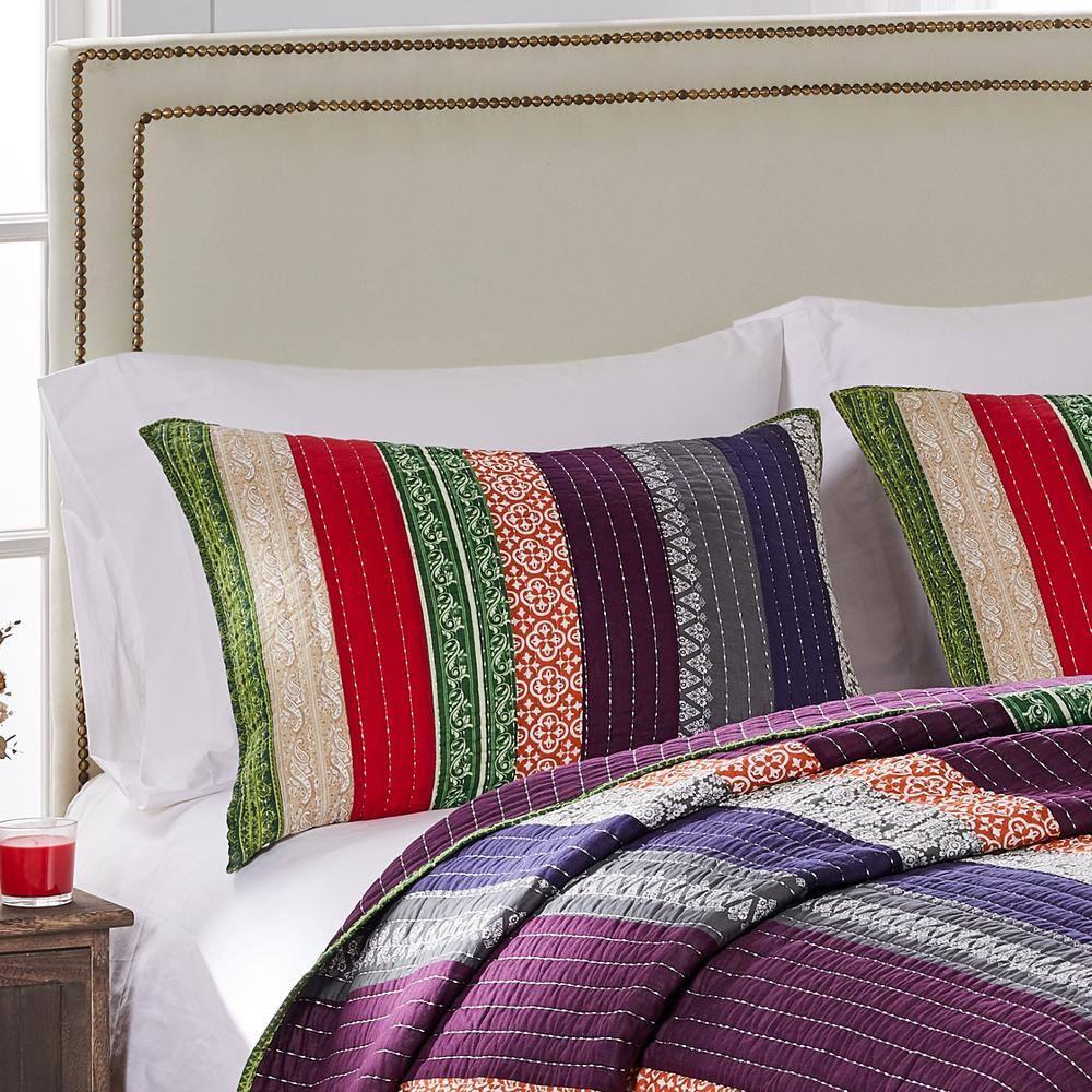 Greenland Home Fashions Marley Boho Patchwork Stripe Quilt Set