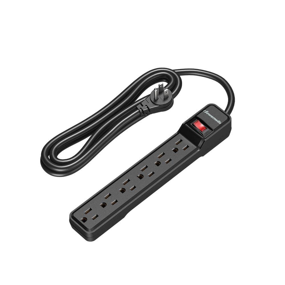 DEWENWILS 6-Outlet Power Strip Surge Protector with 10 Foot Long Extension Cord, Low Profile Flat Plug, 15 Amp Circuit Breaker, 500 Joules, Wall Mount, UL Listed, Black