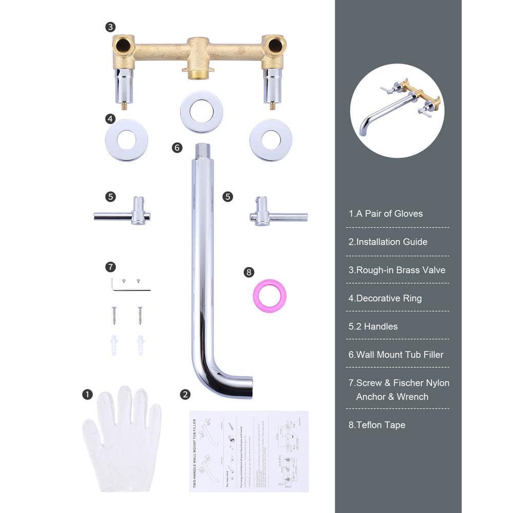 2-Handle 2-Hole Wall Mounted Bathroon Sink Faucet In Spot Resist (Valve Included)