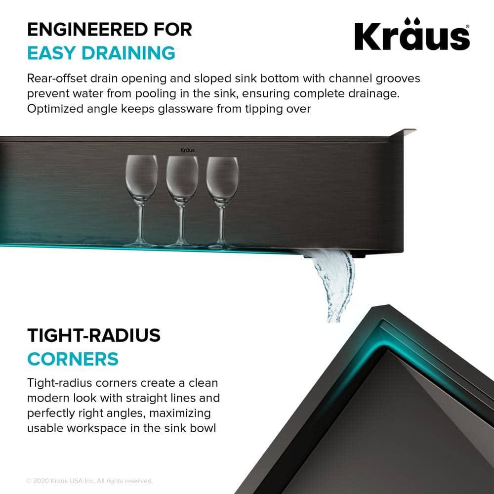 KRAUS Kore™ Workstation 33" L Farmhouse Modern Flat Apron Front 16 Gauge Black Stainless Steel Single Bowl Kitchen Sink