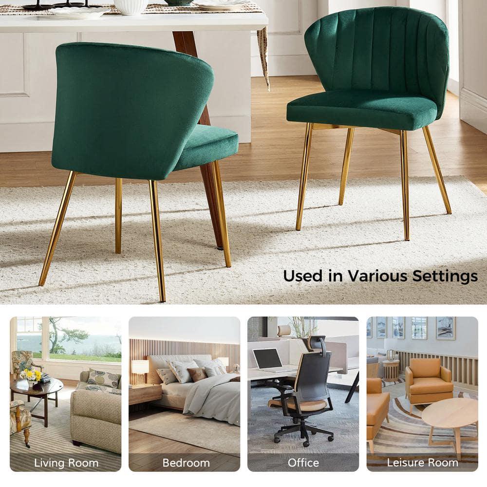 Velvet Wingback Dining Chair Upholstered Makeup Vanity Chair Gold Metal Legs Home Bedroom Green