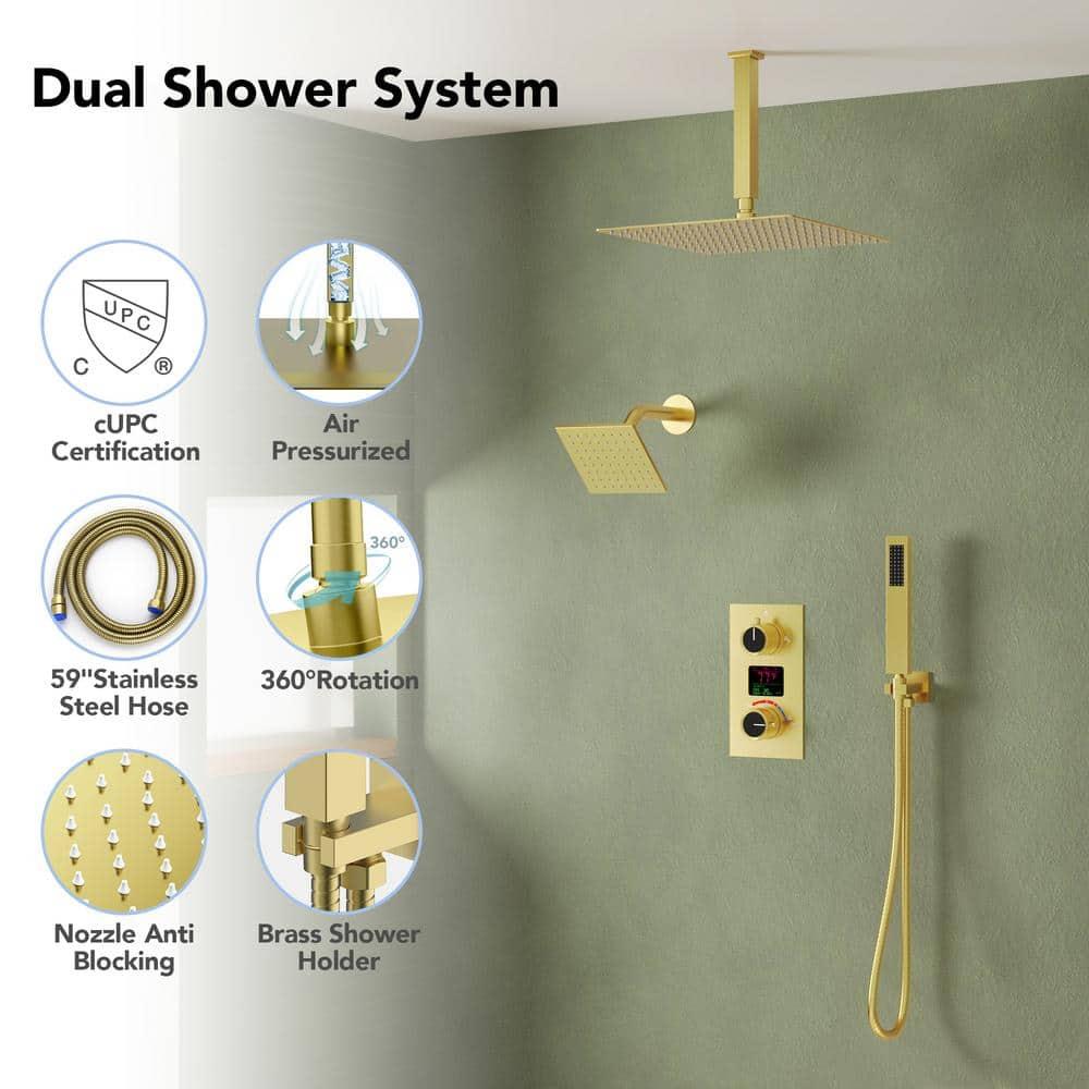 Pressure Balancing Shower Faucet 12" High-Pressure Dual Showerheads with LCD Display