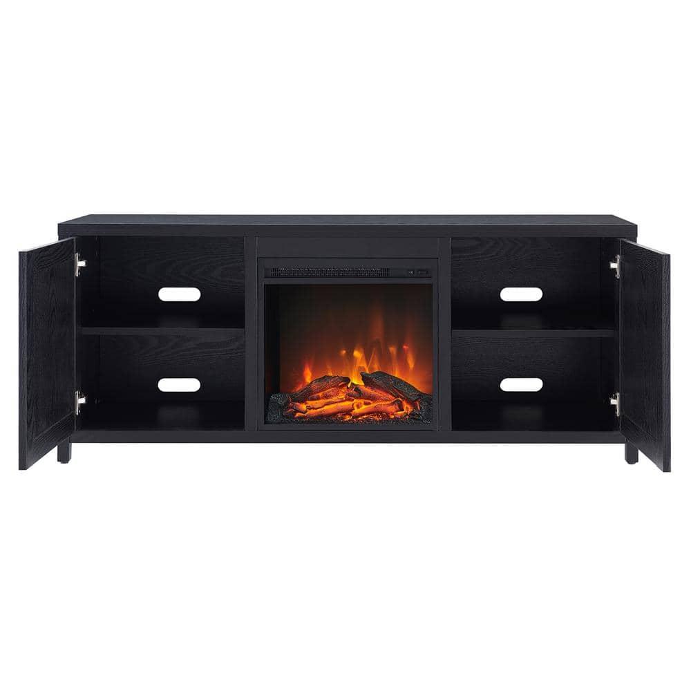 Evelyn&Zoe Granger Rectangular TV Stand with Log Fireplace for TV's up to 65", Black