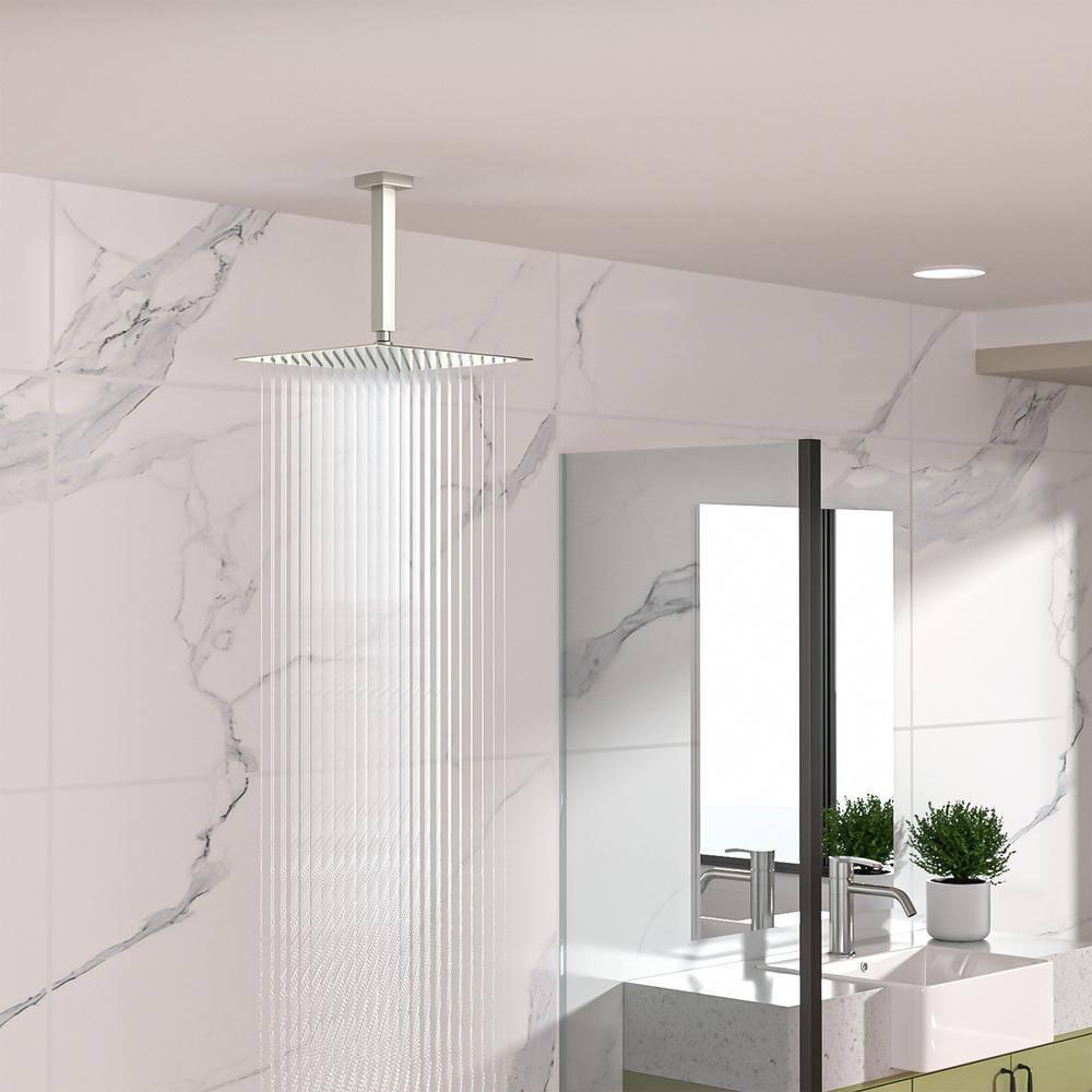 8 in. L Brushed Nickel Ceiling Mounted Rain Shower Extension Shower Arm with Flange