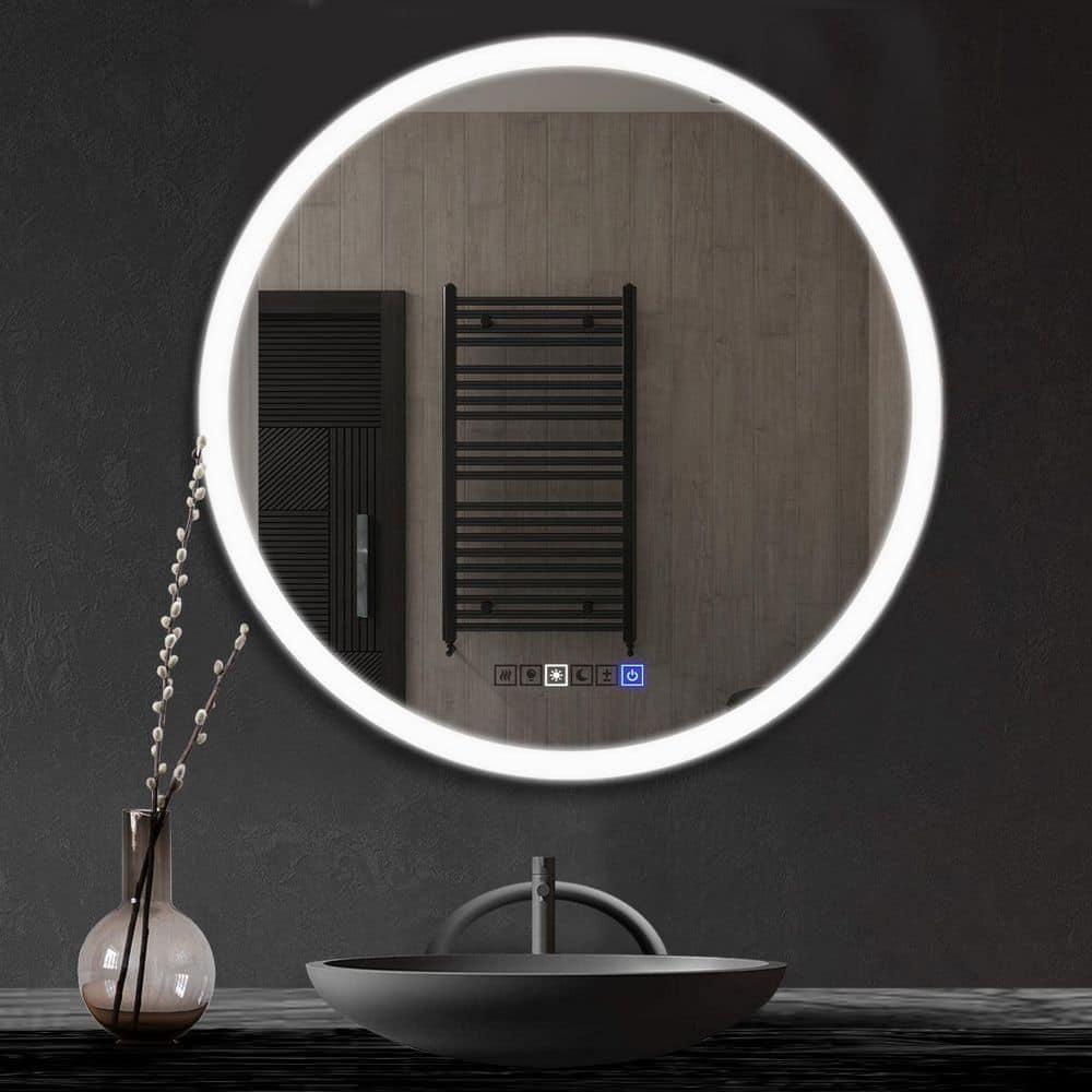 Round Lighted LED Bathroom and Vanity Mirror 28 inch with Anti Fog, Wall Mounted, Dimmer Touch Sensors by Fab Glass and Mirror