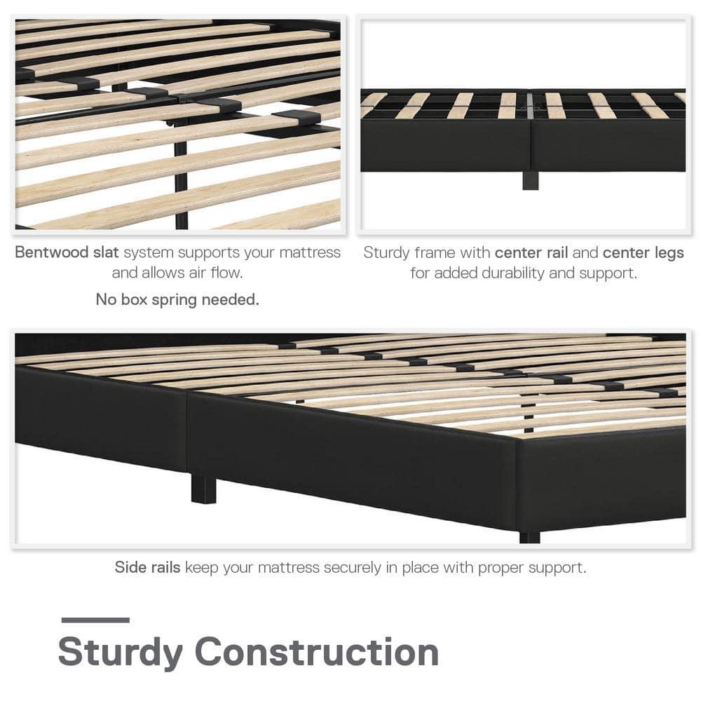 RealRooms Rio Faux Leather Upholstered Platform Bed with Tufted Headboard, Queen, Black