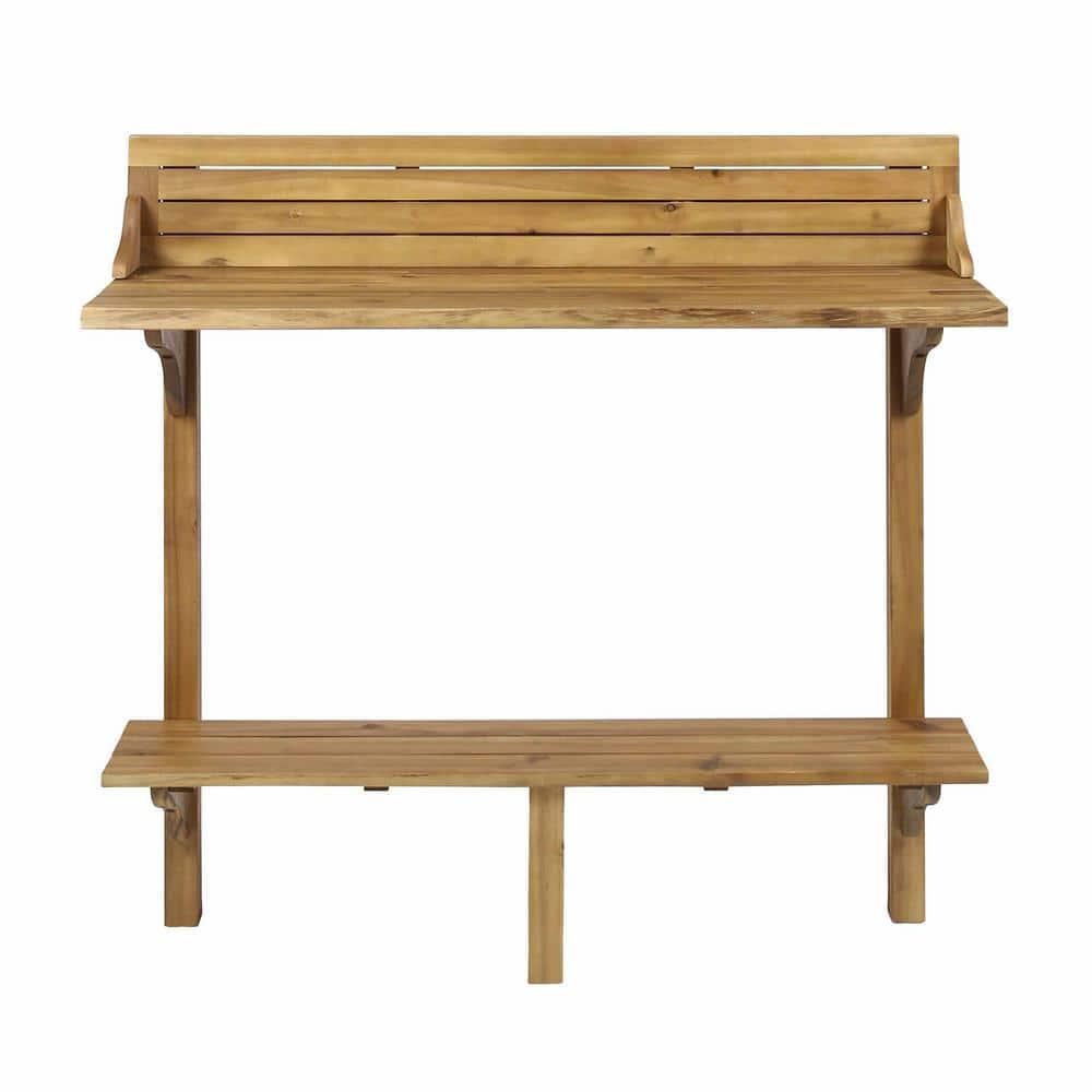 Noble House Caribbean Outdoor Natural Acacia Wood Balcony Bar Table