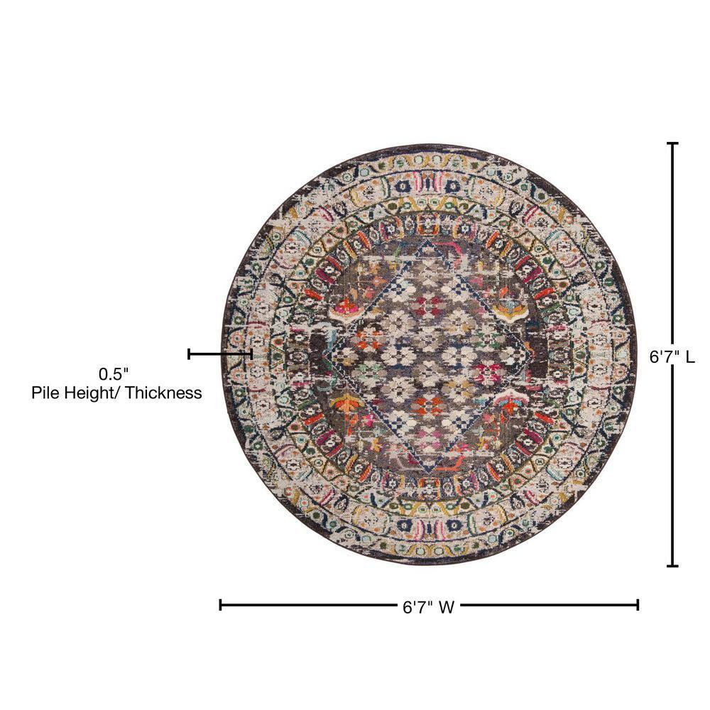 Monaco MNC255 Power Loomed Indoor Area Rug - Brown/Grey - 6'7" Round - Safavieh