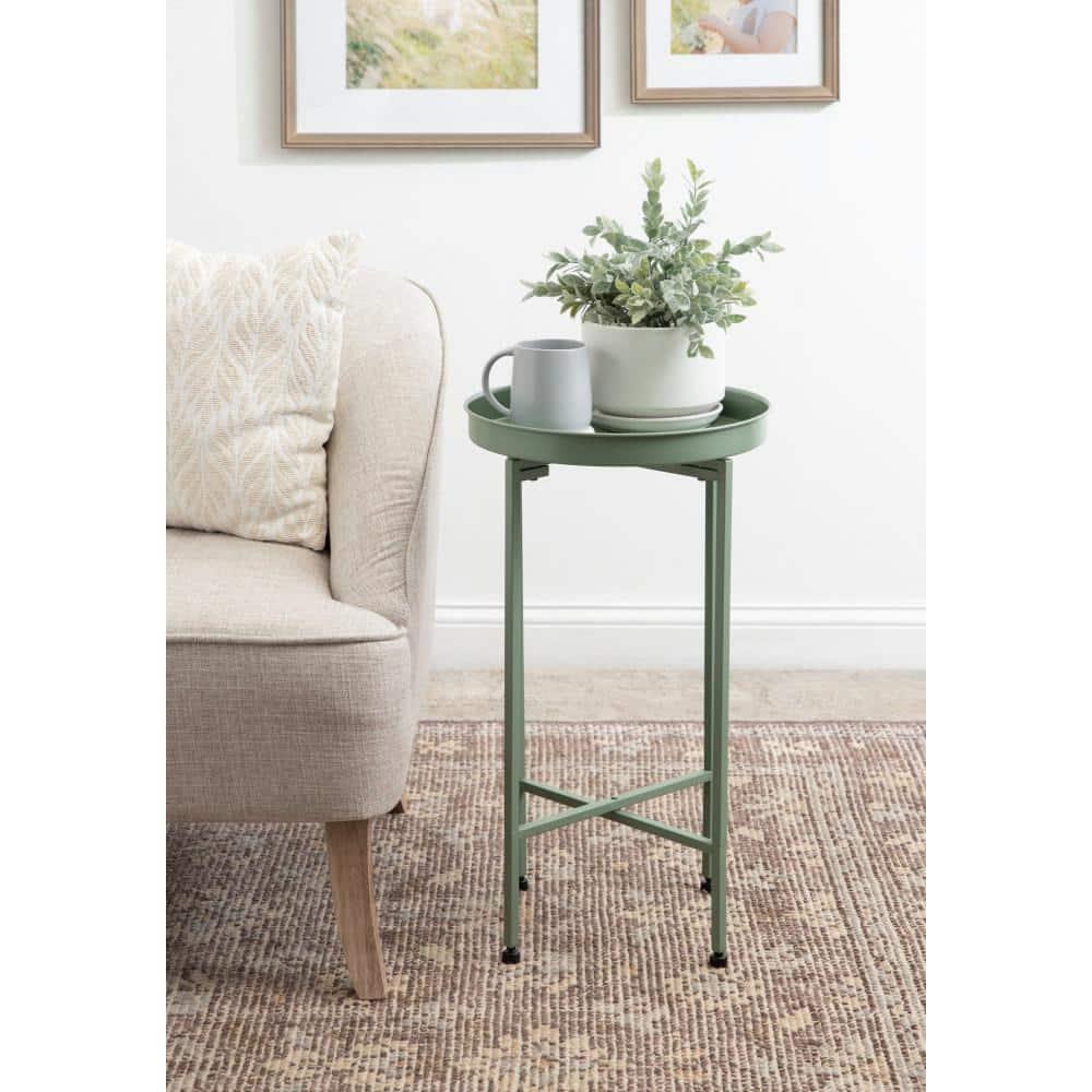 Kate and Laurel Deliah Round Metal Tea Table, 14.25x14.25x25.75, Green