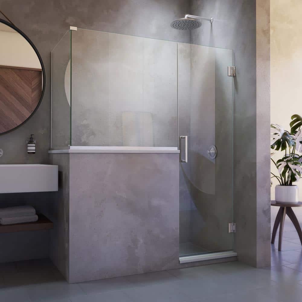 Unidoor Plus 58" W x 30.375" D x 72" H Frameless Pivot Rectangle Shower Enclosure with Fixed Panel