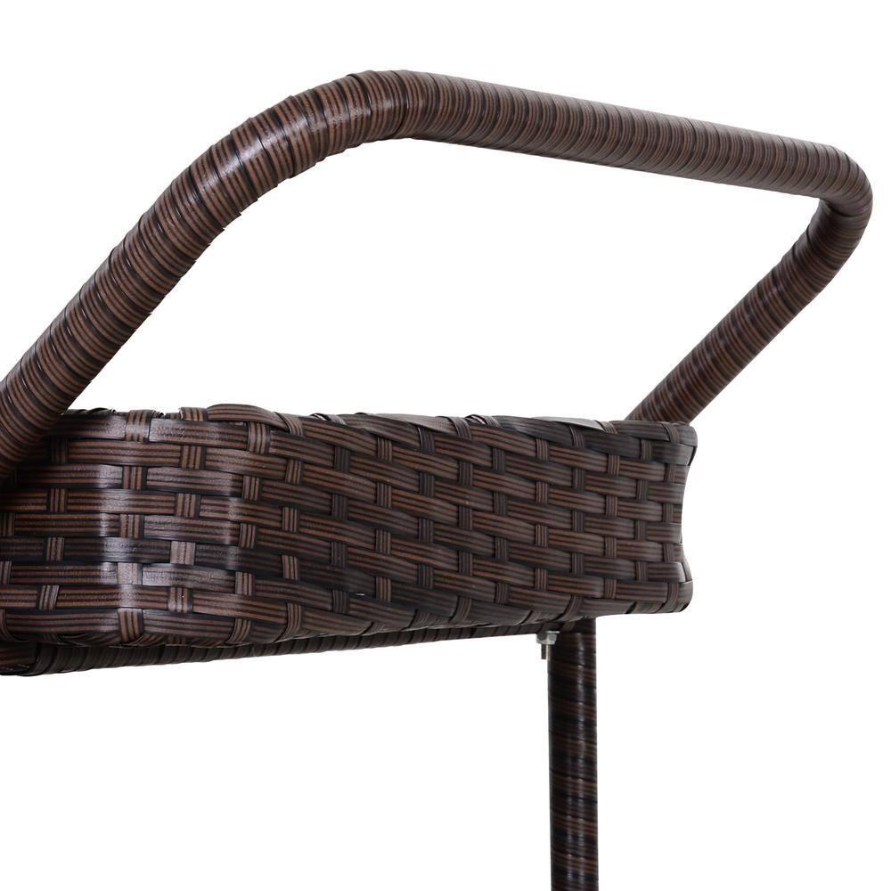 Outsunny Rattan Wicker Serving Cart with 2-Tier Open Shelf, Outdoor Wheeled Bar Cart with Brakes for Poolside, Garden, Patio