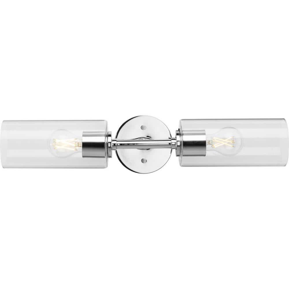 Progress Lighting Cofield 2-Light Wall Bracket, Polished Chrome, Cylindrical Glass Shade