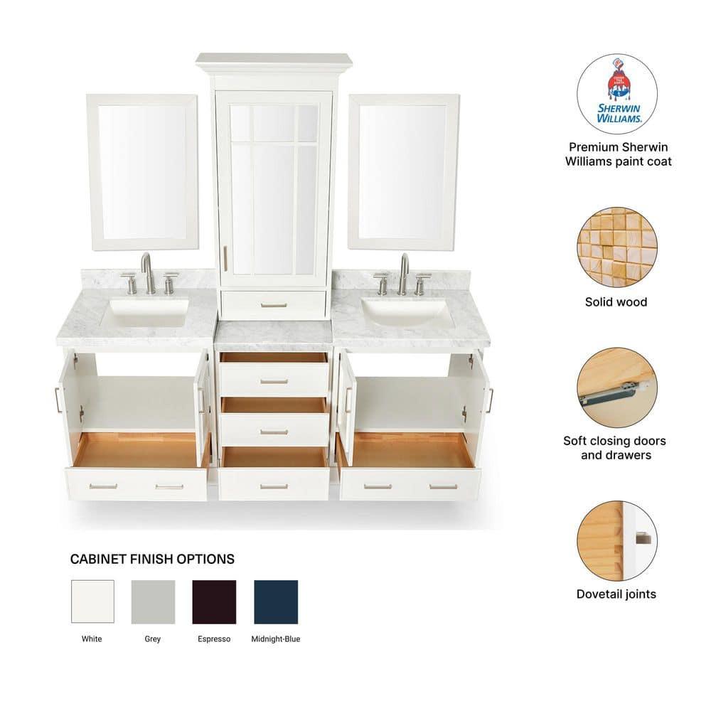 Ariel Stafford 85" Double Sink Vanity Set in White