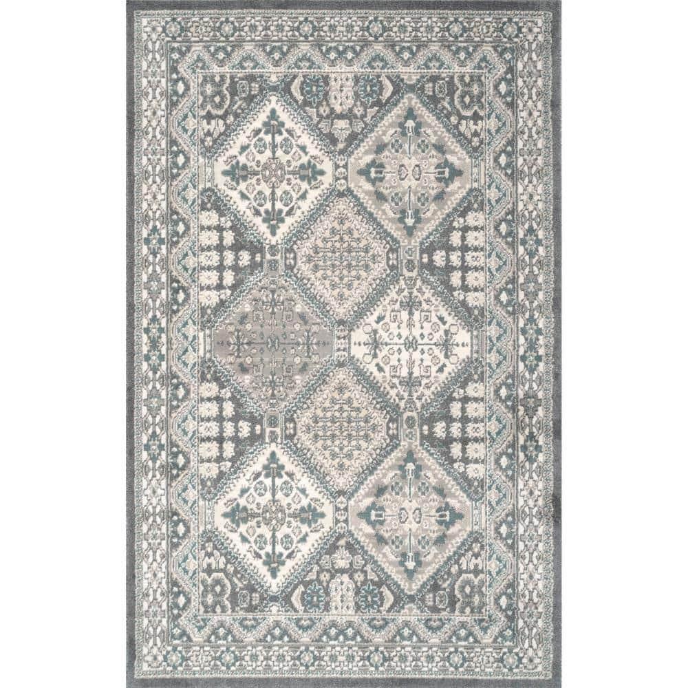 Becca Vintage Tiles Charcoal 7 ft. x 9 ft. Living Room/Bedroom/Dining Room Area Rug