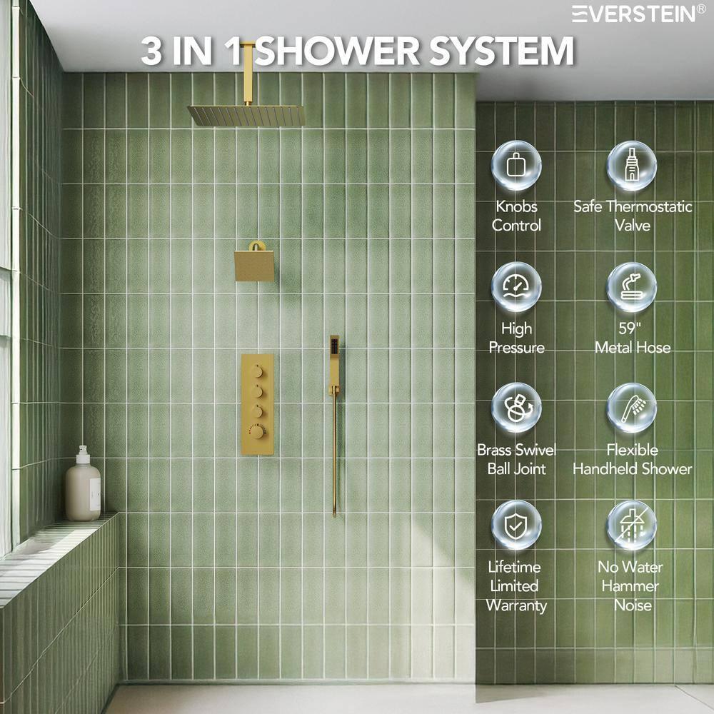 Thermostatic Shower Faucet System,16" & 6" Dual Shower Head with Rough-In Valve