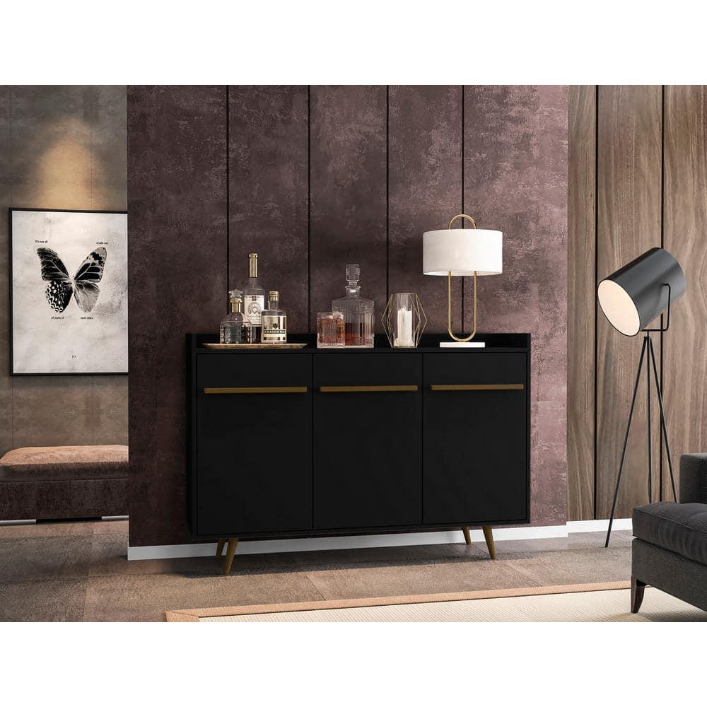 53.54" Bradley Buffet Stand Black - Manhattan Comfort: Mid-Century Modern Storage Console
