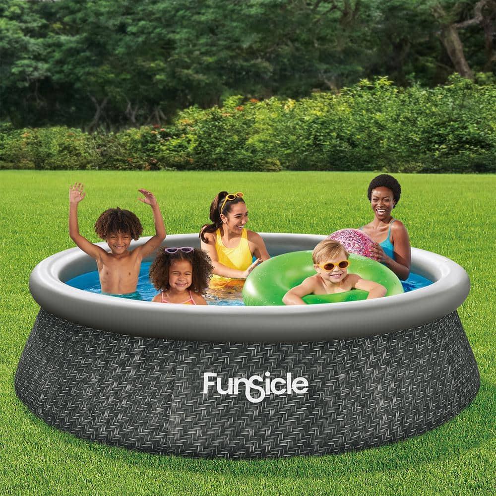 Funsicle 10' x 30" QuickSet Round Inflatable Ring Top Outdoor Above Ground Swimming Pool Set with Pump and Cartridge Filter, Dark Herringbone