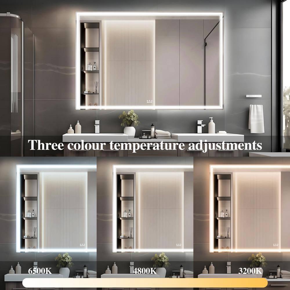 Silver 60 x 40 in. Oversized LED Bathroom Mirror Wall Mounted Mirror with 3 Color Modes Aluminum Frame Large Wall Mirror