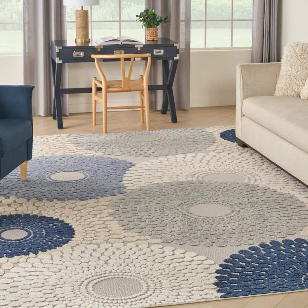 Nourison Aloha Bold Geometric Flatweave High-Low Indoor Outdoor Area Rug Blue/Grey 7'10" x 10'6"