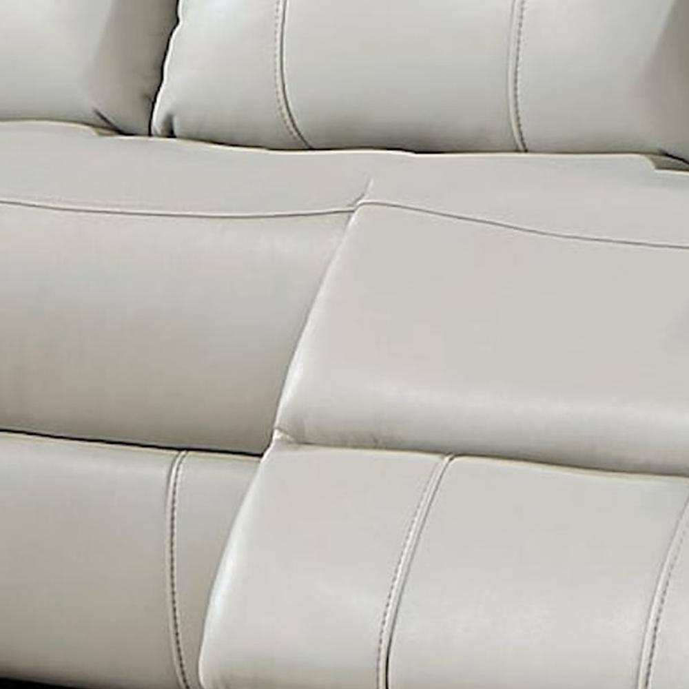 Benjara Flo 87 Inch Power Recliner Sofa, USB, Nailhead, Faux Leather, Light Gray | Wayfair