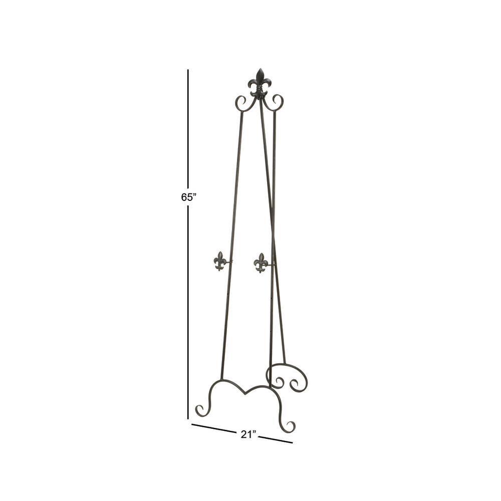 Black Iron Adjustable Floor Easel with Scroll Accents