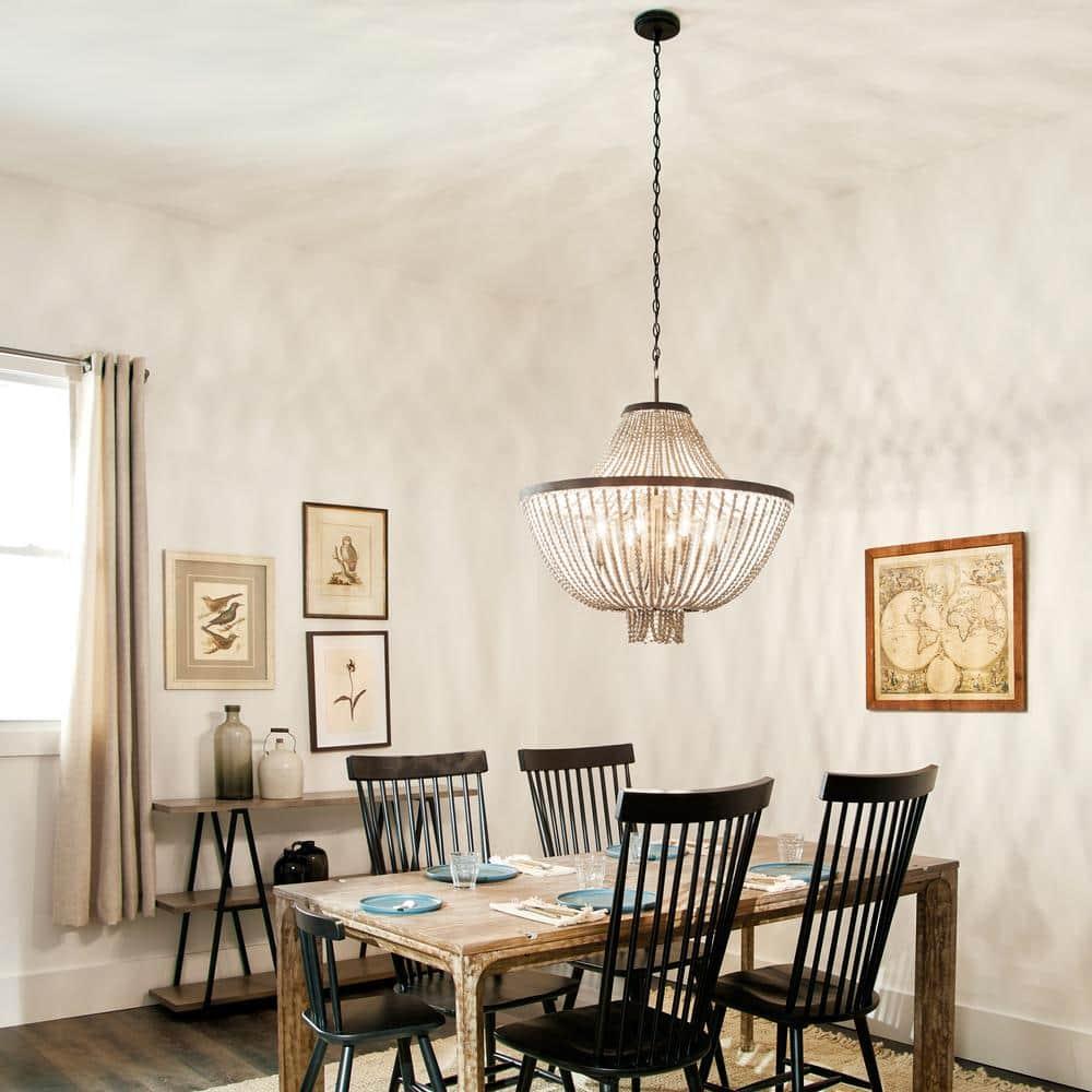 Farmhouse Eight Light Chandelier in Distressed Black Finish Bailey Street Home 147-Bel-2279194