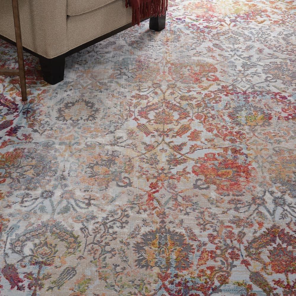 Nourison Global Vintage 7'10" x 9'10" (8' x 10') Ivory/Orange Area Rug Colorful Vintage Damask by Nourison