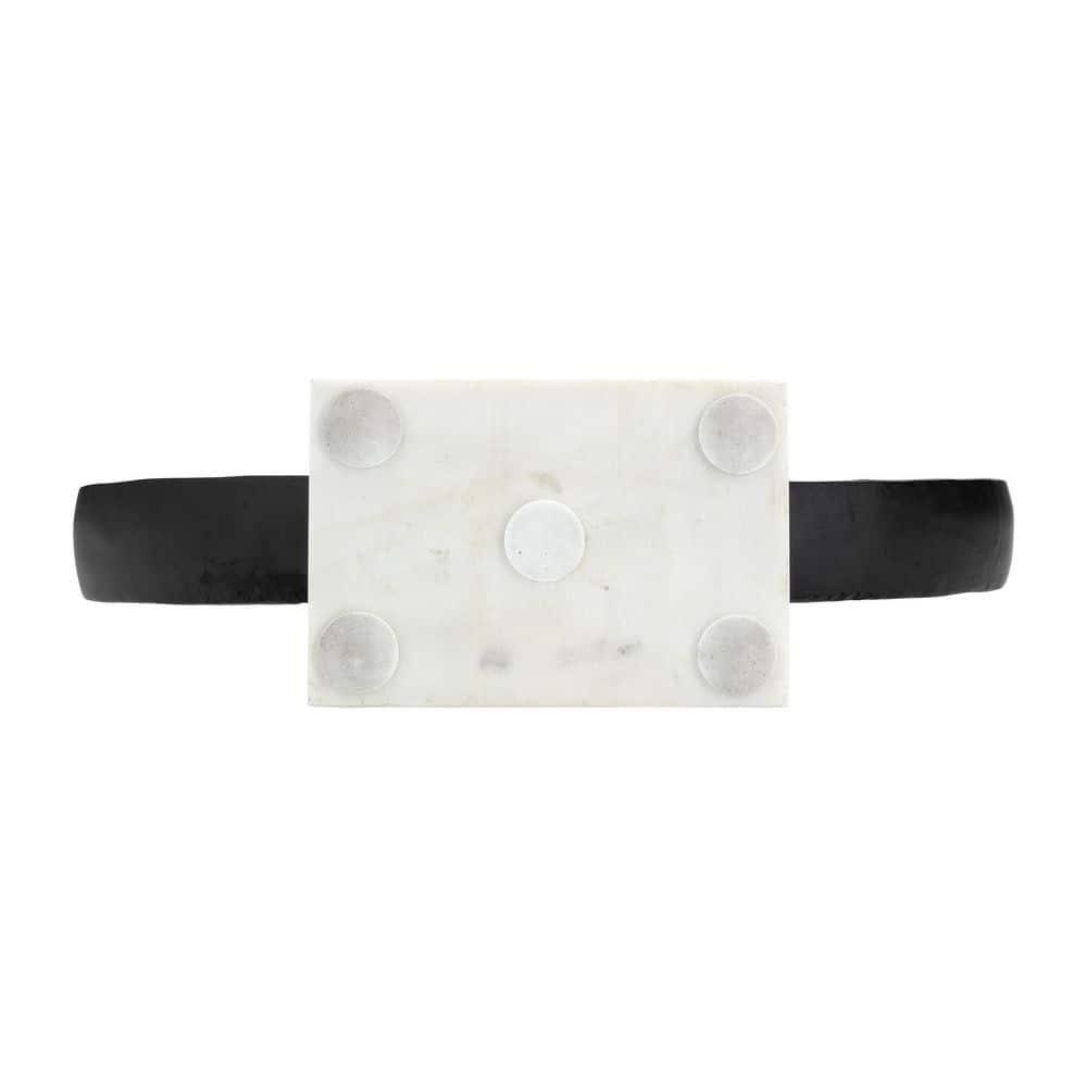 Metal, 15" Hand Ring On Base Sculpt , Black/White, Round, 15"H, Solid Color - 13" x 4" x 15"