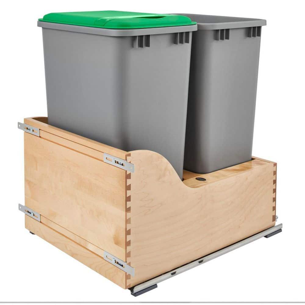 Rev-A-Shelf Pullout Trash Cans for Kitchen Cabinets 50 Qt 12.5 Gal Bottom Mounted, Undermount Soft-Close Slides, Silver, 4WCSC-2150DM-2