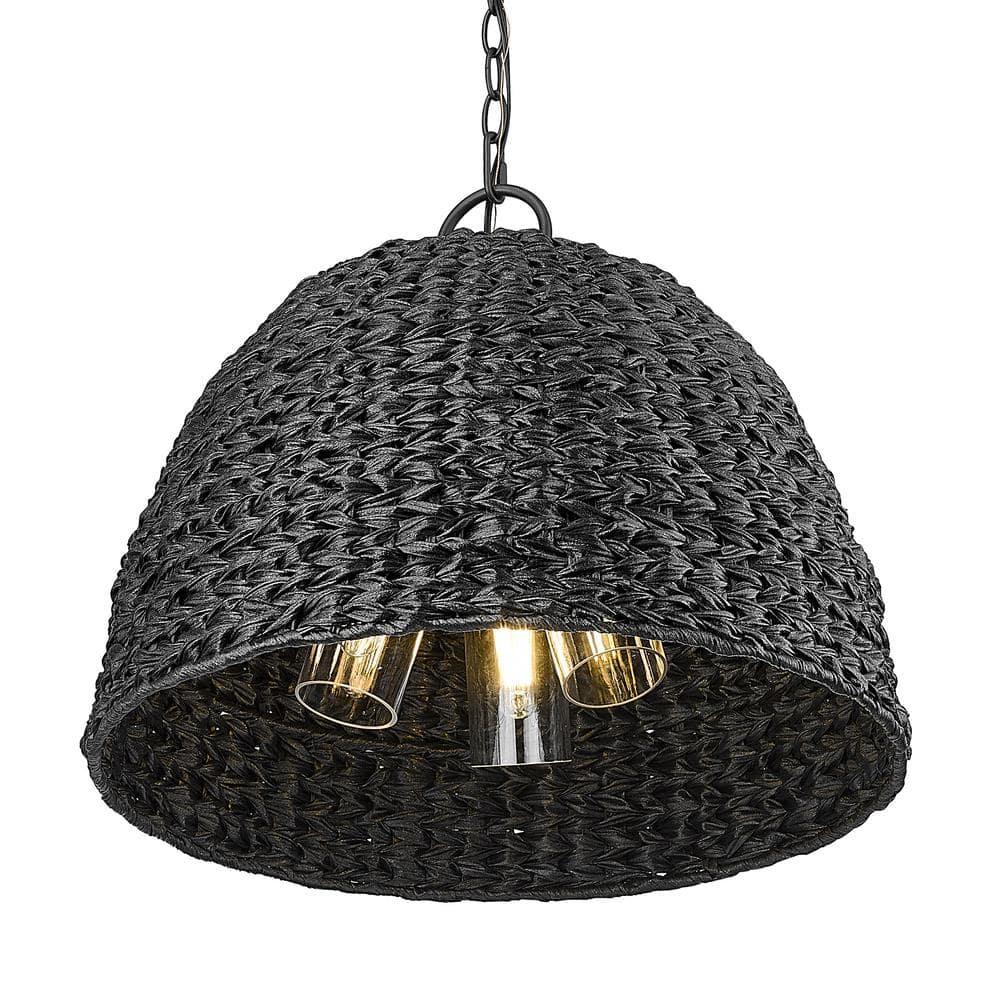 Rue 3-Light Outdoor Pendant in Natural Black with Silken Black Wicker