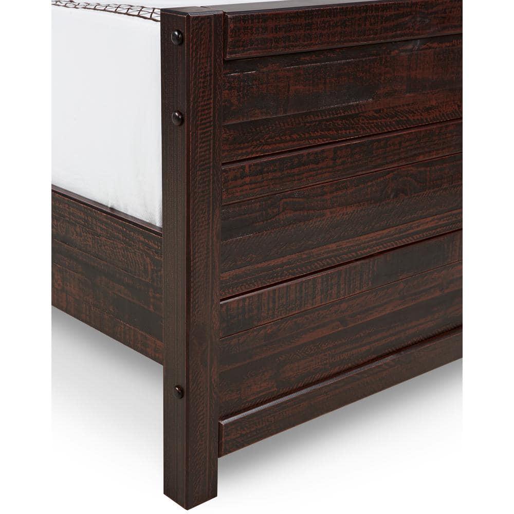 Camaflexi Carmel Solid Wood Platform Bed Frame with Headboard, King, Antique Walnut