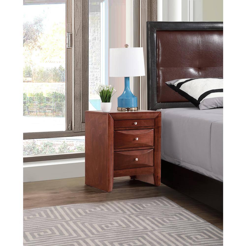 Passion Furniture Marilla 3-Drawer Cherry Nightstand (28 in. H x 23 in. W x 17 in. D)