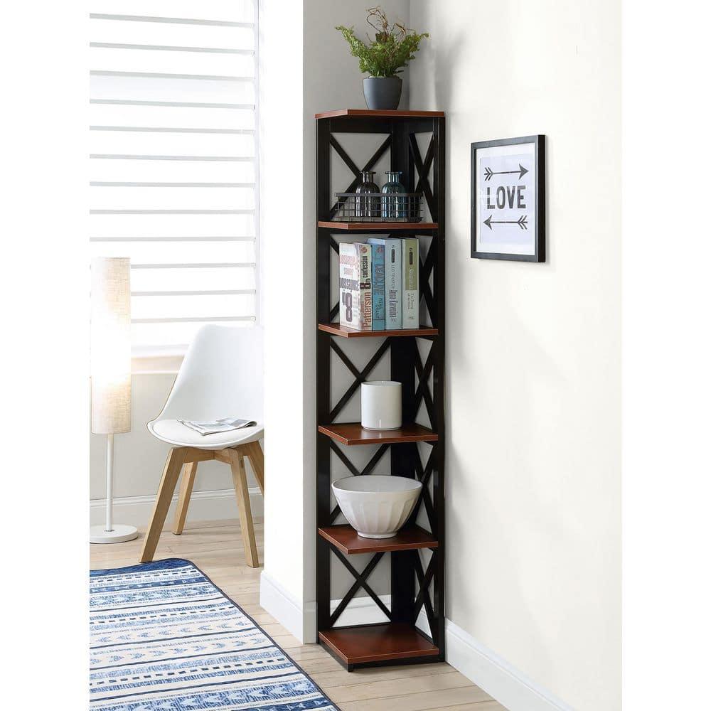 Convenience Concepts Oxford 5 Tier Corner Bookcase, Cherry and Black