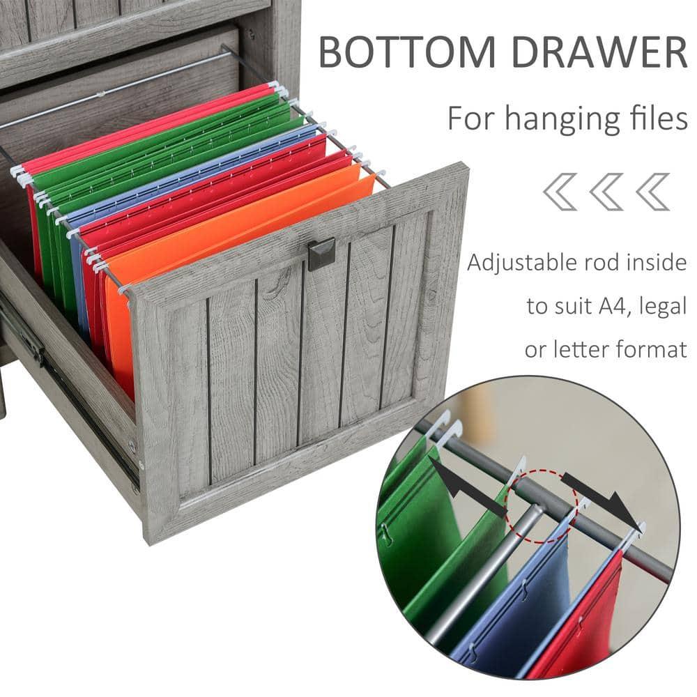 HOMCOM Vintage Executive Computer Desk, Home Office Work station, Student Table with Cabinet & 3 Drawers for Hanging Files, gray