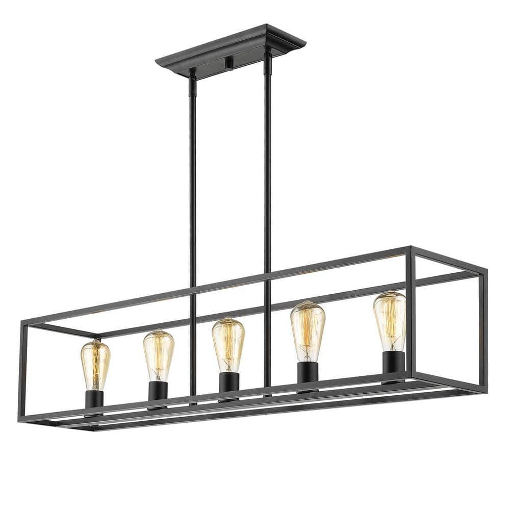 Golden Lighting Wesson 5-Light Linear Pendant in Matte Black