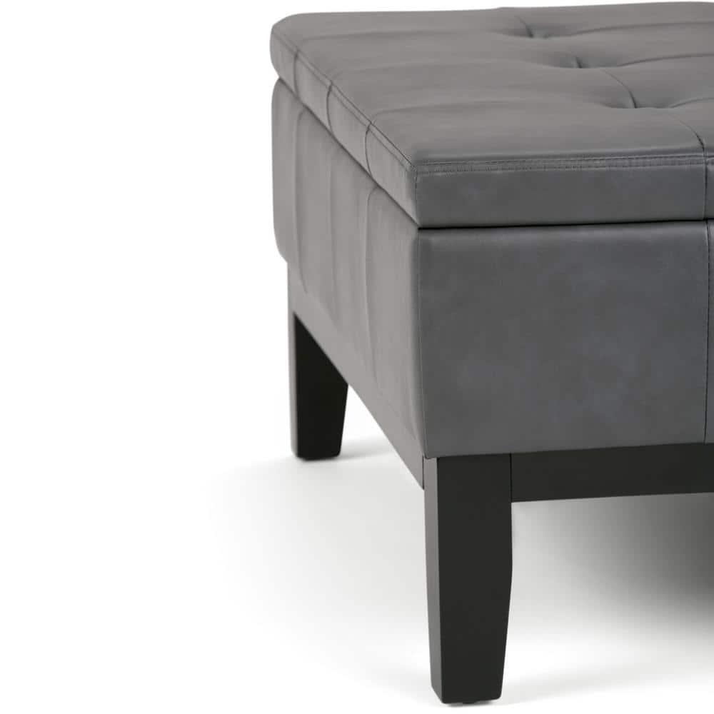 Simpli Home Dover 36"W Upholstered Square Coffee Table Storage Ottoman with Split Tufted Lift Top