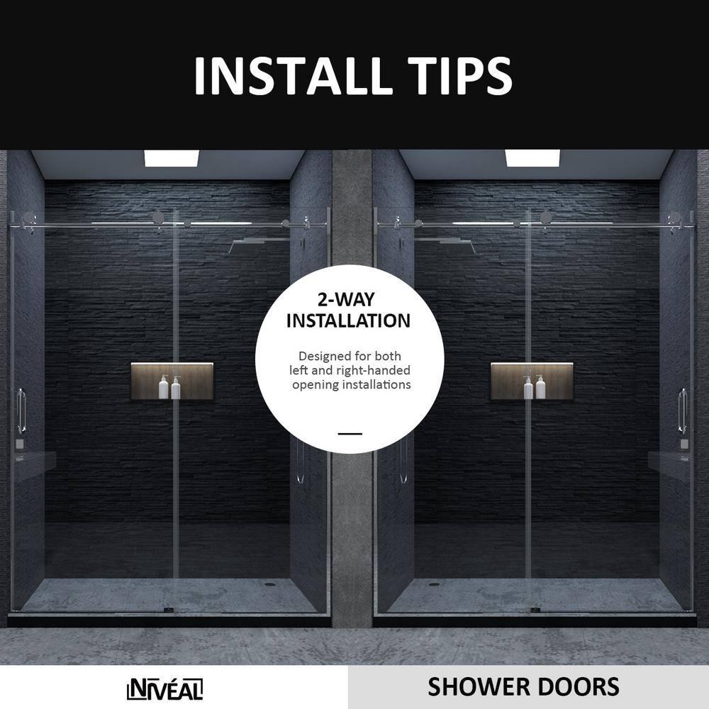 NIVEAL MQ7051C-7660SV 60" W x 76" H Single Sliding Semi-Frameless Shower Door with 3/8" Clear Glass